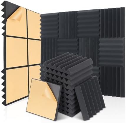 36 Pack Acoustic Foam Panels with Self-Adhesive 12″ X 12″ X 2″ Wedges Sound Proof Foam Panels for Walls High Density Soundproof Wall Panels for Studio and Home